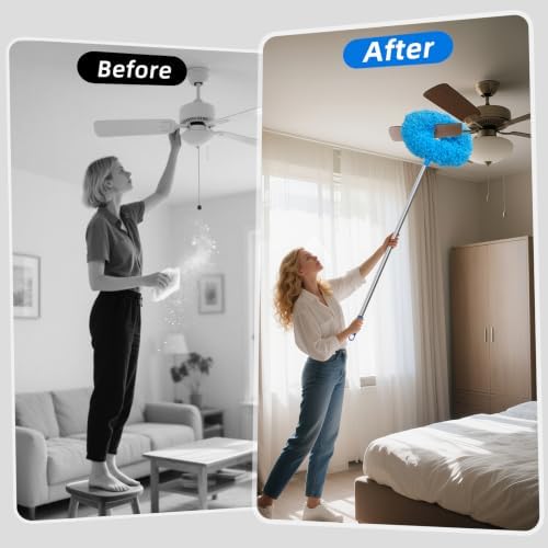 DRQ Ceiling Fan Cleaner Duster with 13-48 in Extension Pole, Blue, 2 Pack - Image 6