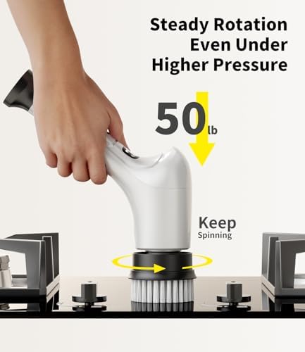 Electric Spin Scrubber, Cordless Household Cleaning Brush with 6 Replaceable Heads, 3 Speeds, LED Display, Lightweight Handheld Power Scrubber for Cleaning Stove/Bowl/Sink/Corner/Tile/Grout-White - Image 3