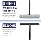 12 Inch Silicone Shower Squeegee for Glass Doors with Microfiber Cloth & Hook, Streak-Free Window Cleaner for Bathroom Mirror Tile Car, No-Scratch Squeegee with Rustproof Metal Core (Black) - Image 4