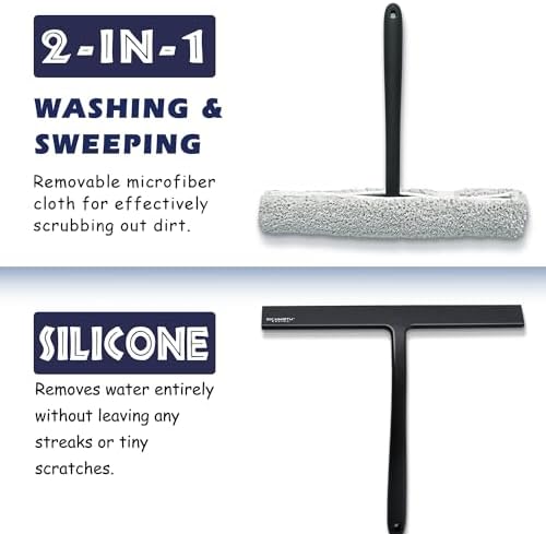 12 Inch Silicone Shower Squeegee for Glass Doors with Microfiber Cloth & Hook, Streak-Free Window Cleaner for Bathroom Mirror Tile Car, No-Scratch Squeegee with Rustproof Metal Core (Black) - Image 4