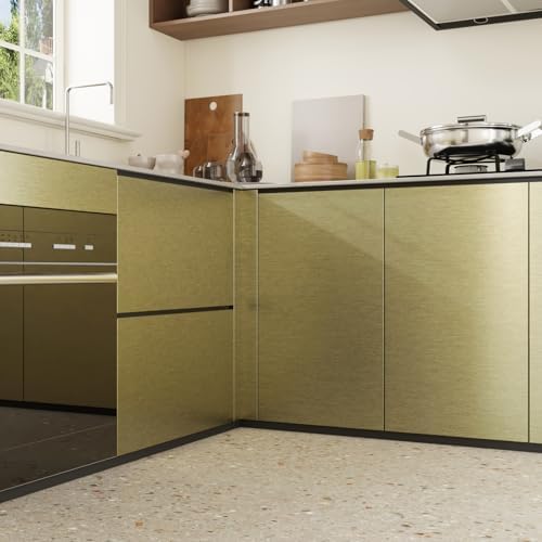 CRE8TIVE Thick Champagne Olive Gold Brushed Metallic Wallpaper for Kitchen Stainless Steel Contact Paper 12"x354" Removable Adhesive Gold Peel and Stick Wallpaper for Cabinets Backsplash Appliances - Image 6