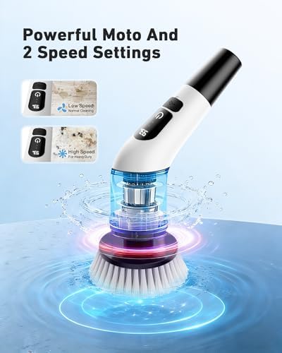 Electric Spin Scrubber, Shower Scrubber with Long Handle Cup Brushes - Image 5