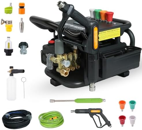 2200PSI 3.2GPM Max Commercial Electric Pressure Washer–PM Inverter 3HP Motor,Horizontal Triplex Pump,Power Washer with 65dB Quiet,with 7 Nozzles (0°/15°/25°/40°/Soap/Turbo) for Cars/Driveway by TecoloyDirect