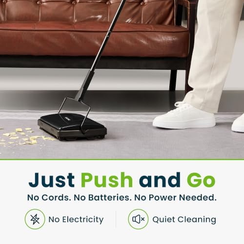 Alpine Manual Carpet Sweeper Triple Brush – Cordless Non Electric Multi-Surface Floor Brush Hardwood Floor Cleaner Easy Sweeping for Carpeted Floors (Improved Black) - Image 3