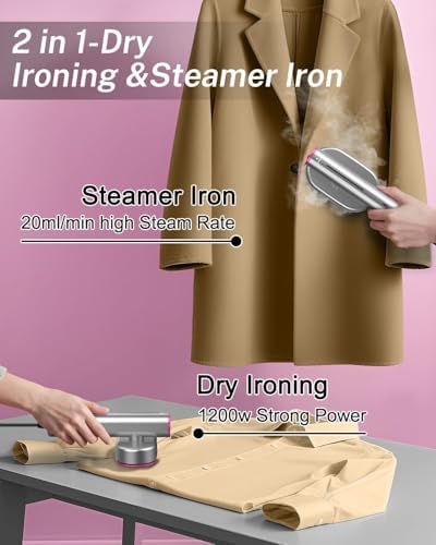 ELORTI Portable Steamer for Clothes, Mini Travel Handheld Steamer 2 in 1-1200W Steam 10S, 90 Rotatable Handle, Foldable Lightweight Garment Steamer for Business Trip Vacation Cruise - Image 2