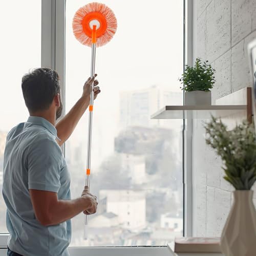 Wall Cleaner Mop with 90" Long Handle, Baseboard Cleaner Tool Duster, Round Dust Mop with 5 Replacement Pads , Dry and Wet Ceiling Cleaning Tool for Painted Walls, Window, Floor - Image 5