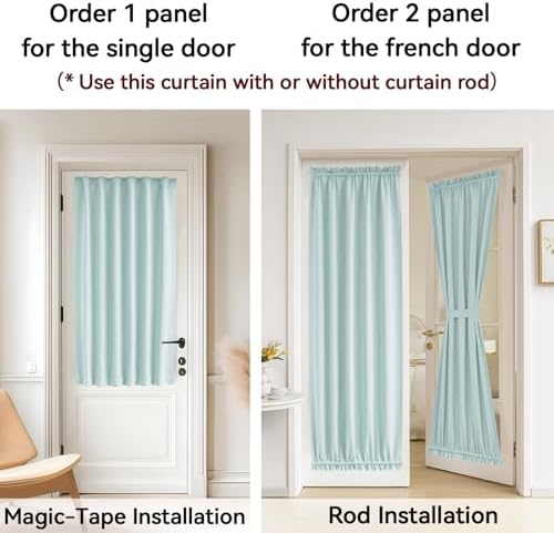 Vatge Magic Tape Blackout Window Cover Aqua French Door Curtains for Glass Window, 1 Panel, W54 x L40, Aqua - Image 4