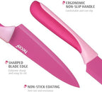 hecef 15 Pieces Kitchen Knife Set with Built-in Sharpening Wooden Block, Dishwasher Safe, High Carbon Stainless Steel Knife Block Set with Steak Knives, Kitchen Scissors, Hot Pink - Image 3