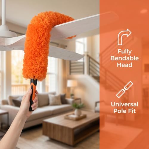 Microfiber Feather Duster for Telescopic Extendable Pole, Cleaning Duster Kit with Bendable Head & Scratch-Free Protective Tip, Washable Dusting Brush for Cleaning Ceiling Fans, Blinds, Furniture, Car - Image 7