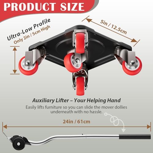 ONEON Heavy Duty Furniture Movers with Wheels & Lifter (5 SGL Wheels) - Image 3