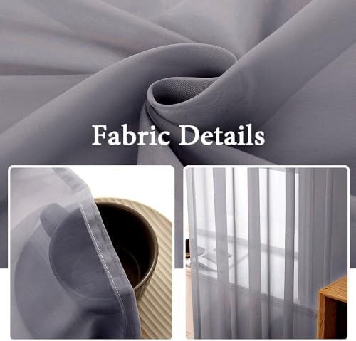 MIULEE Dark Grey 54 Wide and 72 Inches Length French Door Sheer Curtains - Image 6