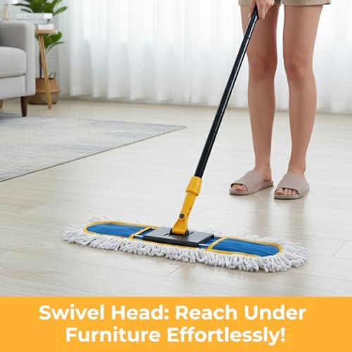 24”Dust Mop for Floor Cleaning, Heavy Duty Sweeper Broom Catches Dust, Pet Hair, and Debris, Washable 2 Cotton Mop Pads, Floor Duster for Hardwood, Tile, Laminate, and LVP Flooring - Image 6
