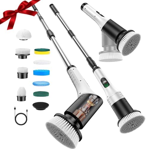 Electric Cleaning Brush, 9 in 1 Electric Brush with Interchangeable Drill Brush Heads, 2000mAh, Electric Clean Brush with Adjustable Handle, for Bathroom, Kitchen, Floor, Cordless by Unknown