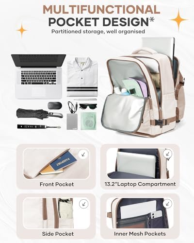 Travel Backpack Carry on Flight Approved Mochila De Viaje Personal Item Backpack for Airlines Frontier Airlines Personal Item Bag Large Backpack for Travel Backpacks for Men Women Beige with Brown - Image 4