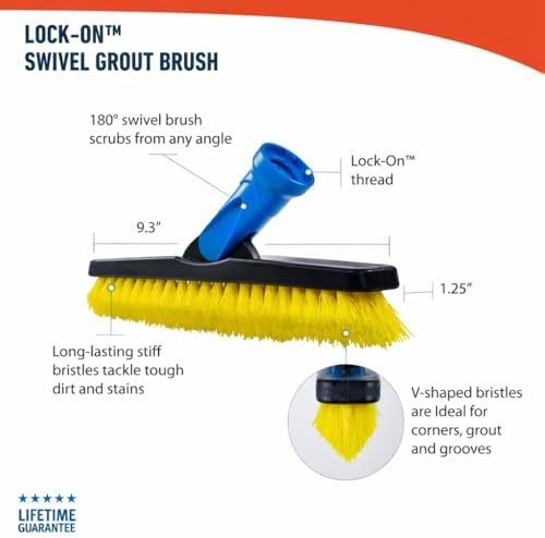 Unger Professional Lock-On Multi-Angle Wash Brush, Grout Brush and EZ Extend Pro Telescopic Pole for Outdoor Cleaning, Adjustable 5 FT Pole Extends Reach - Image 5