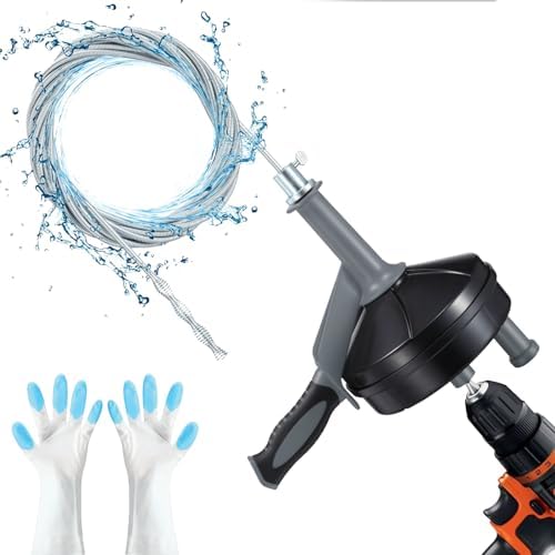 Drain Auger, Clog Remover with Drill Adapter, 25 Feet Flexible Plumbing Snake Use Manually or Powered for Kitchen,Bathrom and Shower Sink, Comes with Gloves(Gray) by Unknown