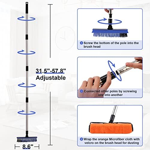2 in 1 Floor Scrub Brush Grout Brush with 57.8" Long Handle,120°Rotatable Shower Tile Grout Scrubber,V-Shaped Corner Brush for Hard to Reach Areas (Blue) - Image 3