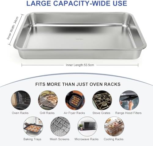 LANMU Stainless Steel Oven Rack Cleaning Tray, Large Capacity Soaking Tray for Grill Grates, Roasting Pans, Cooling Racks, Air Fryer Parts and More, Reusable & Leak-proof Oven Shelf Cleaning Tool - Image 5