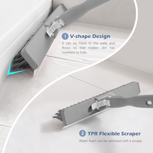 SetSail 4-in-1 Tile Tub Floor Scrubber with V-Shaped Grout Brush, Gray - Image 4