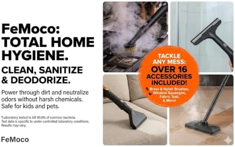 2-in-1 Steam Cleaner & Steam Mop for Home | 1.6L Tank for 60 Mins Runtime | 15s Fast Heat Up Portable Steamer with Wheels & 3-Level Handle | for Car, Tile Grout, Floor, Upholstery, 16-Piece Kit - Image 5