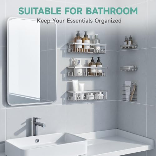 Veken Shower Caddy 6-Pack, Family Choice Award Winner, Large Wall Mounted Shower Rack, Bathroom Shelves Over Toilet, Organizer Storage Accessories with Soap Dish&Toothbrush Holder - Image 6