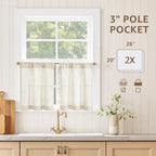 jinchan Rustic Linen Rod Pocket Tier Curtains, 26x20, 2 Panels, Natural - Image 3
