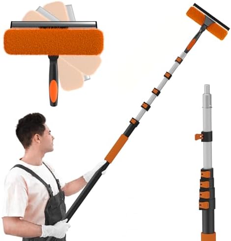 SISUPASSIE 30FT Reach 2-in-1 Window Squeegee, Professional Window Washing Kit with 5-24FT Extension Pole for Home, Indoor Outdoor Squeegee with Rotatable Head for High Windows by Focusonproduct