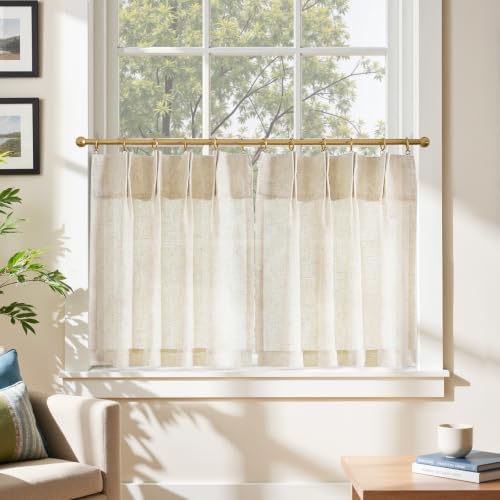 jinchan Linen Pinch Pleated Back Tab Tier Curtains, 26x24, Natural - Image 2