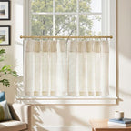 jinchan Linen Pinch Pleated Back Tab Tier Curtains, 26x24, Natural - Image 2
