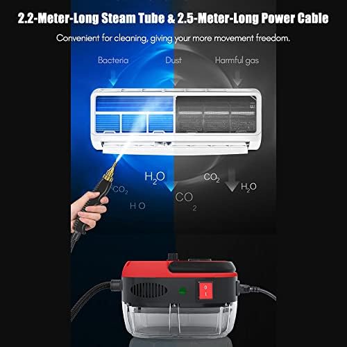 2500W Handheld Steam Cleaner High Temperature Pressurized Steam Cleaning Machine Portable Car Steamer with Brush Heads (Red) - Image 3