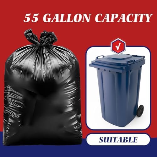 Teivio Large Black Trash Bags 55-60 Gallon 60 Count 50 Gal Garbage Bags - Image 3
