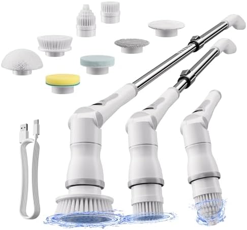 JOYMOOP Electric Spin Scrubber, 450 RPM Cordless Cleaning Brush with Power LCD Display, 9 Brush Heads Waterproof Power Scrubber with 90-Min Runtime, Adjustable Long Handle for Bathtub, Floor, Kitchen by JOYMOOP