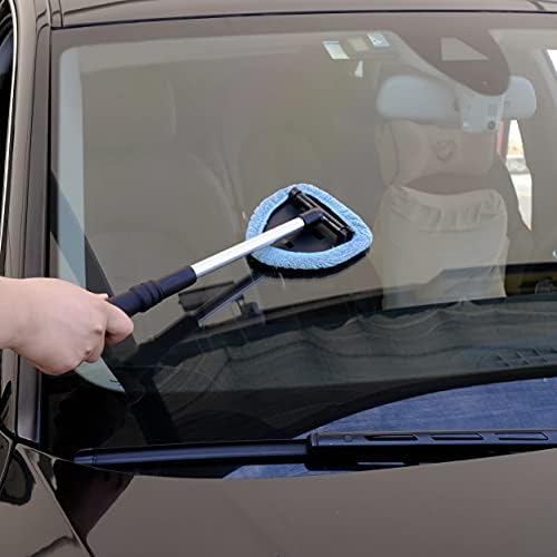 POLYTE Pivoting Windshield Glass Cleaning Tool Extendable Aluminum Handle w/9 Premium Microfiber Covers, Triangle Plate - Image 5