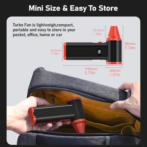 Compressed Air Duster Rechargeable Electric Air Duster for PC Keyboard Mini Dust Blower 130000RPM Cordless Air Blower Jet Dryer Turbo Fan Handheld Blower for Car Home Office, Black-Orange - Image 6