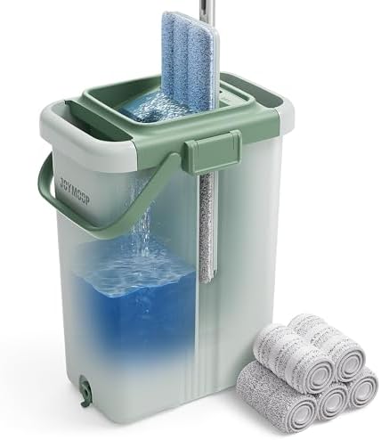 JOYMOOP Mop and Bucket Set – Commercial and Household Floor & Wall Cleaner with Long Handle, Includes 5 Microfiber Mop Pads for Easy Use by JOYMOOP
