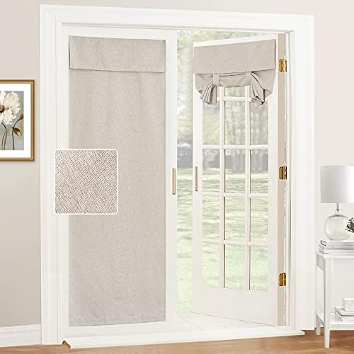 RYB HOME Linen Blended French Door Curtains, Self Adhesive Shades by RYBHOME