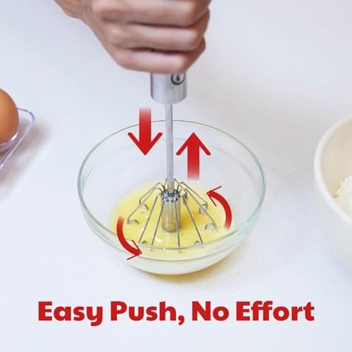 Stainless Steel Push-Down Rotary Egg Beater Hand Whisk 2 Pack 12 & 14 Inch - Image 2