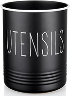 Bivvclaz Kitchen Utensil Holder, 6.7" Utensil Holder for Kitchen Counter, Cooking Utensil Crock with Cork Bottom, Modern Farmhouse Decor, Countertop Utensil Storage Organizer Caddy, Black by Bivvclaz