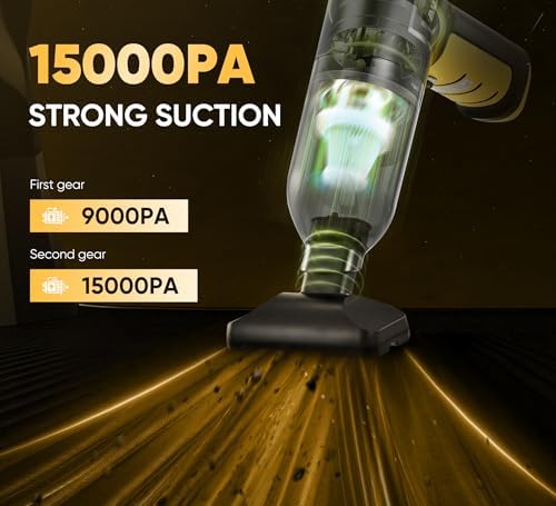 Handheld Car Vacuum Cleaner 3 in 1 High Power|15000PA Brushless Motor|Super Suction Portable Vacuum with Super Endurance for Car and Home, Black Yellow, SW101YELLOW - Image 2