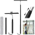 Long Handle Shower Squeegee for Glass Doors, 15-51" Telescopic Window Squeegee with Extension Pole, 2-1 Extendable Bathroom Squeegee with Fiber Scrubber for Shower Glass, Mirrors, Tile Walls & Windows by RakovarBaking