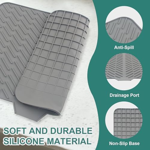 Silicone Dish Drying Mat for Kitchen Counter, 23" x 17" Grey-1pcs - Image 4