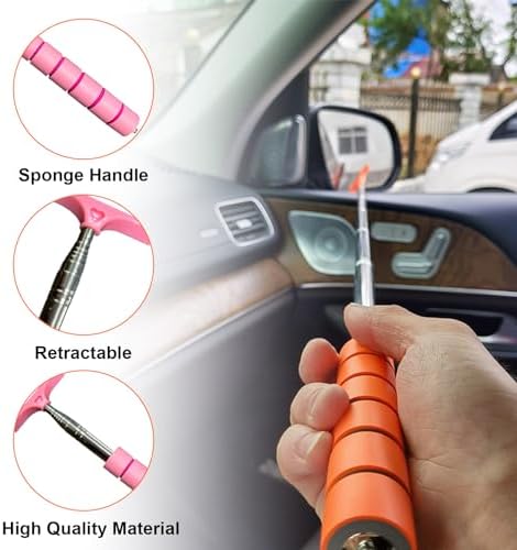 Dickno Car Side Mirror Squeegee, 35.6'' Retractable Rearview Mirror Wiper, Mini Portable Auto Window Squeegee Cleaner, Universal Vehicle Glass Cleaning Tool for Rainy Foggy Weather (Pink) - Image 5