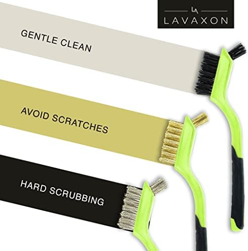 Lavaxon Wire Brush Set 3Pcs - Nylon/Brass/Stainless Steel Bristles with Curved Handle Grip for Rust, Dirt & Paint Scrubbing with Deep Cleaning – 7 Inches (Green) - Image 3