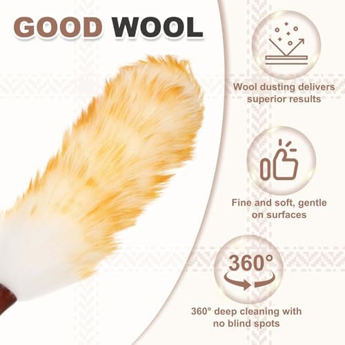 uxcell Wool Duster, 24.4" Natural Feather Cleaner Household Cleaning Duster with Solid Wooden Handle for Cleaning Fans Window Blinds Shelves Furniture, White Gold - Image 5