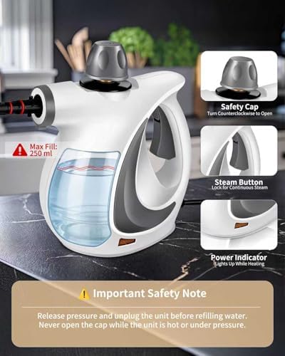 Pressurized Handheld Steam Cleaner for home with 12pcs Accessories&Safety Lock – Multi-Surface Natural Deep Steamer for Cleaning Car, Furniture, Floor, Upholstery, Tile, Grout, Windows - Image 7