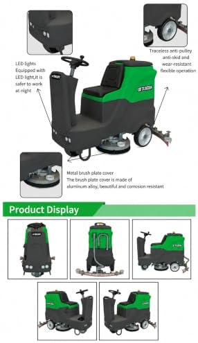 Commercial Ride-On Floor Scrubber Machine – 34" Cleaning Path, Heavy-Duty Battery Powered Floor Cleaning Machine, 41 Gal Solution Tank, 45 Gal Recovery Tank, 24V/200Ah Battery (US-TX-SCD34) - Image 4