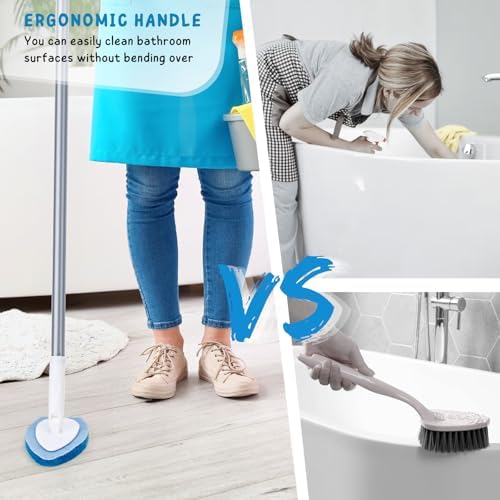 Shower Scrubber, Bathroom Tub and Tile Cleaner Brush with Long Handle, 47'' Bathtub Cleaning Tool with 6 Refill Pads - Image 7