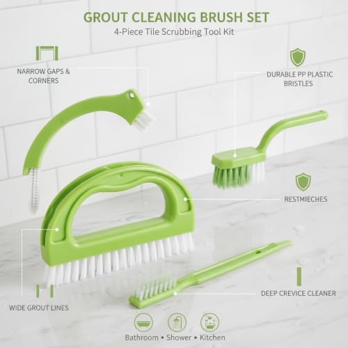 Grout Cleaning Brush Set, 4-Piece Tile Scrubbing Tool Kit for Narrow Gaps and Corners, Durable PP Plastic Crevice Cleaner for Bathroom Shower and Kitchen Backsplash (Set of 4) - Image 4