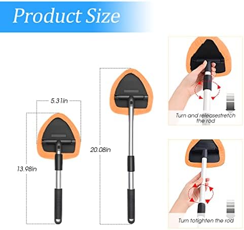 Extendable Car Windshield Cleaning Tool with Microfiber Pads, Orange - Image 2