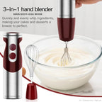 MegaWise Pro Titanium Reinforced 3-in-1 Immersion Corded Hand Blender, Powerful MOTOR with 80% Sharper Blades, 12-Speed Corded Blender, IncludingWhisk and Milk Frother (3-in 1 Red) - Image 6